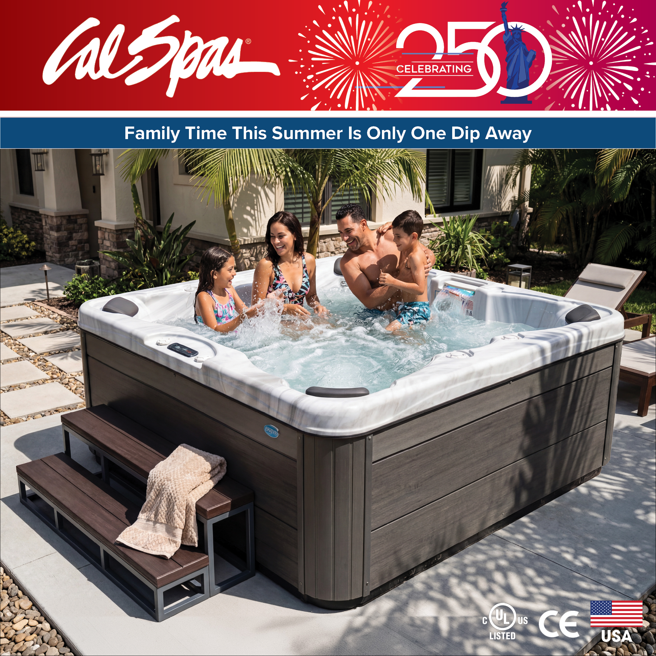 Calspas hot tub being used in a family setting - Salmon